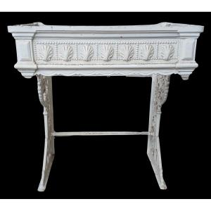 Antica base di lavandino in ghis smaltata bianca, fine 800