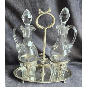 Antica oliera‑acetiera in cristallo e argento massiccio, in stile Impero