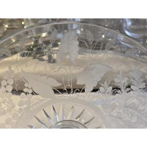 Antica alzatina in cristallo inciso