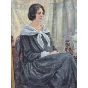Ritratto femminile olio su tela firmato e datato 1925