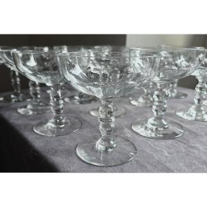 Lotto di 16 coppe da champagne antiche in cristallo Baccarat modello Clermont