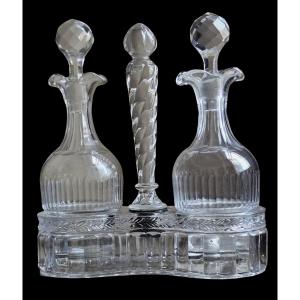 antica oliera‑acetiera in cristallo stampato, attribuita a Baccarat XIX secolo