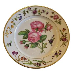 Antico piatto in porcellana di Parigi con decoro di rose, fine '800
