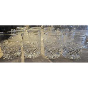 Lotto 12 bicchieri antichi in cristallo, mod. “SS” Baccarat o Saint‑Louis, epoca Restaurazione