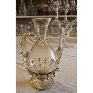 Brocca con beccucio in vetro soffiato, Salviati, Murano, Italia, circa 1880–1900