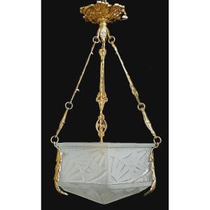 Lampadario a sospensione Art Déco firmato Degué, Francia, circa 1925