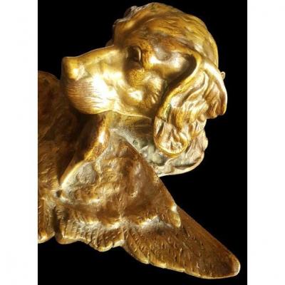 Encrier En Bronze XIX S  Tête De Chien De Chasse