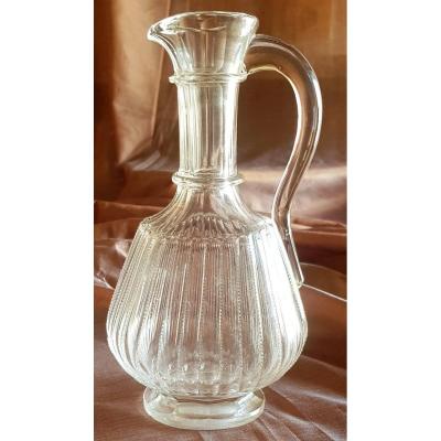 Pichet Carafe En  Cristal De Bohème Taillé XIX S H 22 Cm