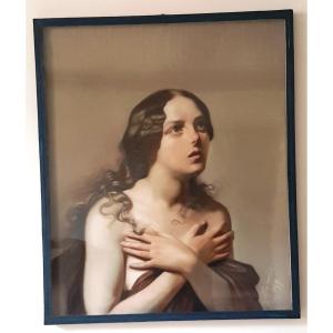  Tableau Pastel Marie Madeleine Signé Eug. Lemonnier 1859 Cm 55x67