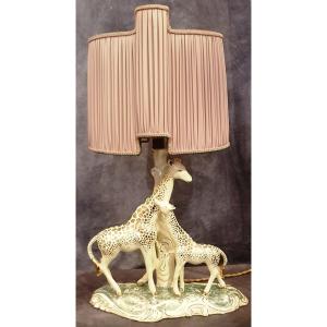 Abat-jour lampe de table Animalier Girafes En Faience Sica H 62 Cm