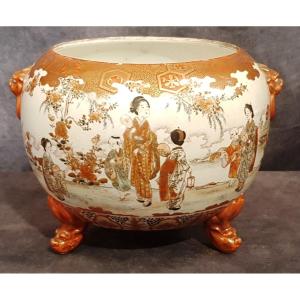 Cachepot Japonais Satsuma Ancien  Faience Début XX s