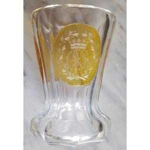 Verre Ancien Cristal De Bohème Biedermeier Taillé Et Gravé Couronne Marquis Monogramme Cds
