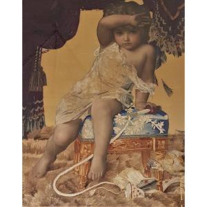  Grande Broderie d'époque Romantique Peinture à l'Aiguille Enfant Et Jouets 88x114 Cm