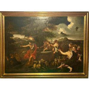 French Ecole Du Seventeenth Century. "moses And Raguel Girls Au Puits De Midian."