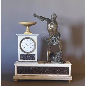 An  Empire Mantel Clock. Hercules With Club After Giambologna. Gérard In Paris. 