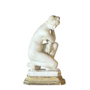 Pietro Bazzanti (1825-1895). A Large White Marble Sculpture Representing A Crouching Venus. 