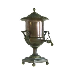 A Large Empire Hot Water Table Fountain In Patinated Bronze And Copper. 