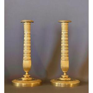 A Pair Of Empire Gilt-bronze Candlesticks. Early 19th Century. 