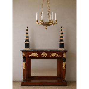 An Empire Mahogany And Blackened Wood Console Table. Early 19th Century.