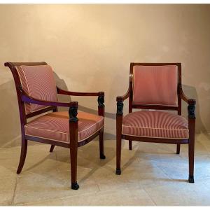 Pair Of Empire Mahogany Armchairs.