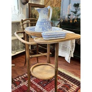 Sarreguemines, Turned Wood Cabinet And Earthenware Toilet Set Late 19th Century