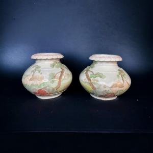 Japan Pair Of Porcelain Ball Vases Cottage Decor Late 19th Century