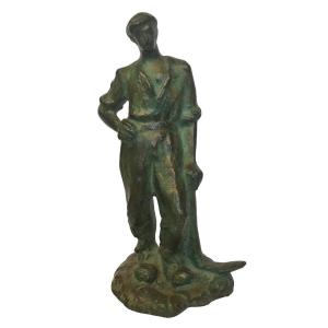 Guero, Bronze Sculpture Man With Pickaxe Signed Circa 1930