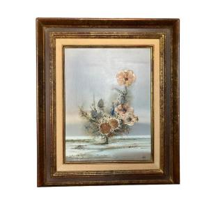 Louedin (bernard), Oil On Canvas Still Life With Thistles 20th Century