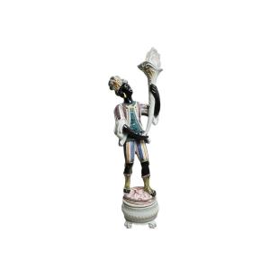 Nubian Polychrome Earthenware Torchiere Holder Italy 20th 