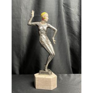Art Deco, Chrome Metal Charleston Dancer Sculpture Signed Preiss 1930