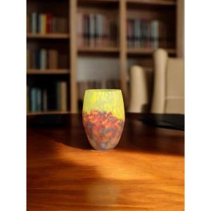 Art Deco, Muller Frères Marbled Glass Vase Circa 1930