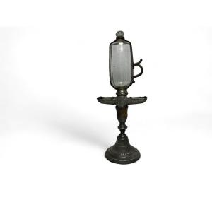 18th Century Pewter And Blown Glass Oil Clock