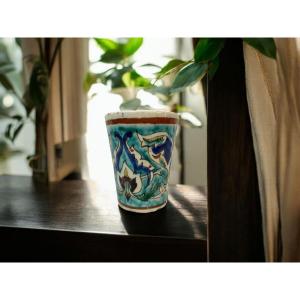 Iznik, Antique Polychrome Earthenware Goblet 19th Century