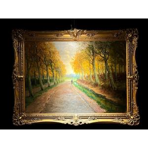 Hst Animated Landscape Forest Path Signed Frame Circa 1900