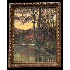 Kowalski Ivan, Pastel Landscape River Undergrowth Signed Early 20th Century