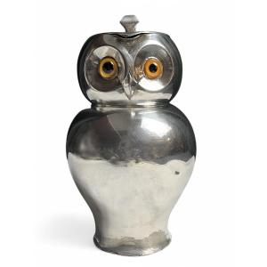 Linton, English Bright Pewter Owl Jug Circa 1900