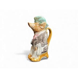 Onnaing, Polychrome Earthenware Pig Pitcher, Circa 1920