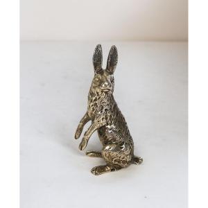 Display Case, Standing Hare In Solid Silver, Minerva Hallmark