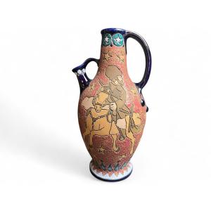 Art Nouveau, Amphora Polychrome Earthenware Pouring Vase, Early 20th Century