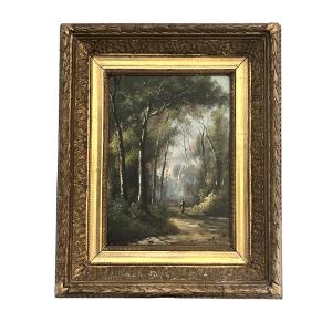 French School, Hst Animated Landscape Barbizon Signed Late 19th Century