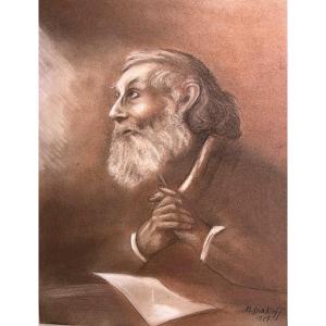 Red Chalk Portrait Of An Old Man Praying, Signed And Dated 20th Century
