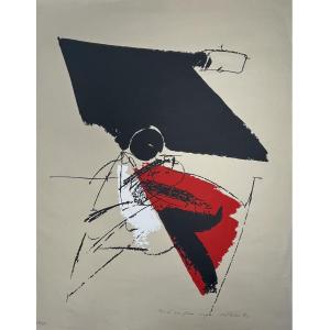 Bitran Albert, Lithograph Traced On Red Plan Signed And Numbered 20th Century