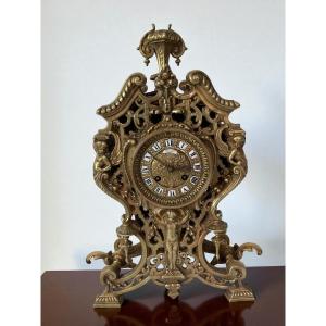 Bronze Rocaille Clock Decorated With Caryatid Foliage, Late 19th Century