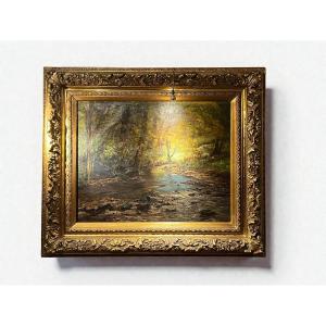Joseph François, Oil On Canvas, Woodland Landscape, Beautiful Frame, Circa 1900