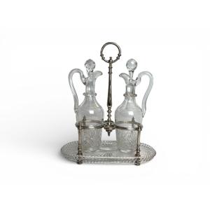 19th Century Baccarat Crystal Silver-plated Oil And Vinegar Set