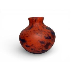 Art Deco Marbled Glass Ball Vase By Delatte Nancy, Circa 1930