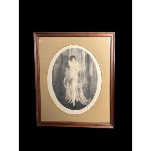 Icart, Oval Lithograph Jeune Femme Danseuse Signed 1925