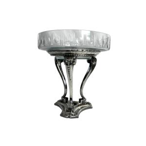 Art Deco, Tripod Silver-plated Gallia Crystal Bowl Circa 1930