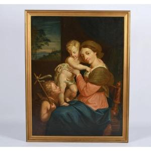Hst 18th Century Virgin With Child Jesus And St. John The Baptist After Raphael