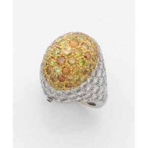 Domed Ring In White Gold Paved With Cognac Diamonds